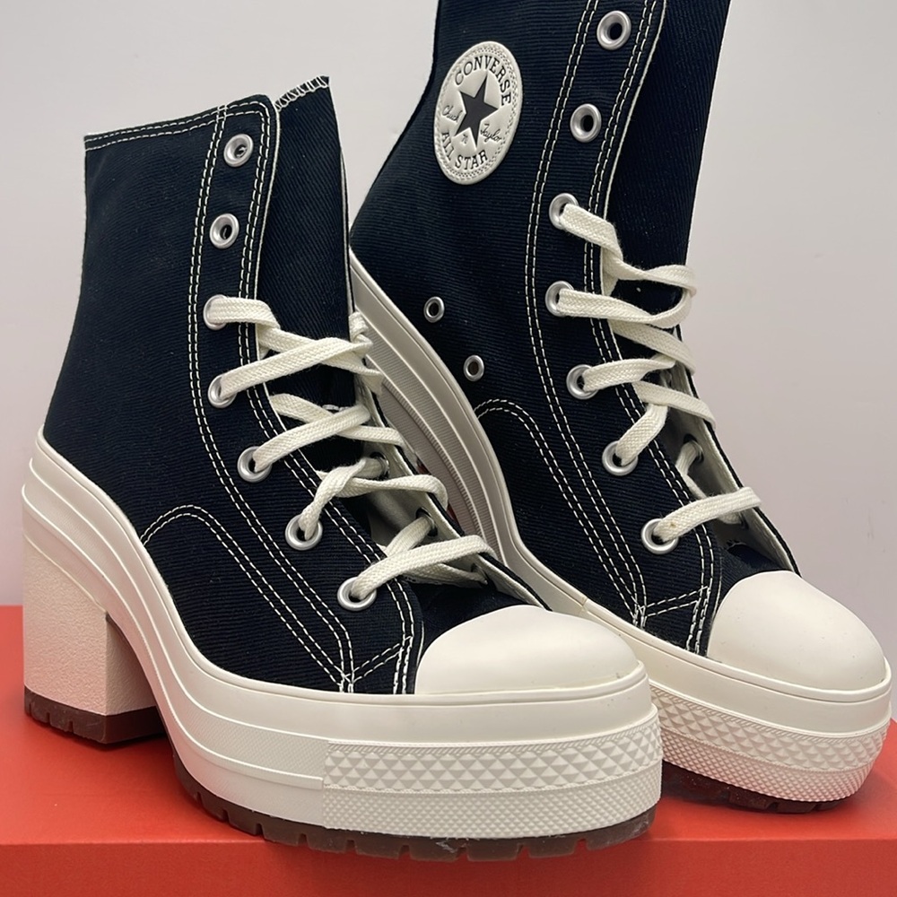 Converse WMNS CHUCK 70 DE LUXE HEEL HI BLACK/EGRET/EGRET A05347C Platform Snkrs - Picture 4 of 16